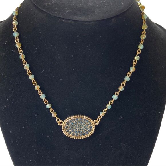 Iridescent Beaded Bronze Oval Choker w/ Solid Midnight Navy Blue Crystals • NWT - Picture 2 of 5